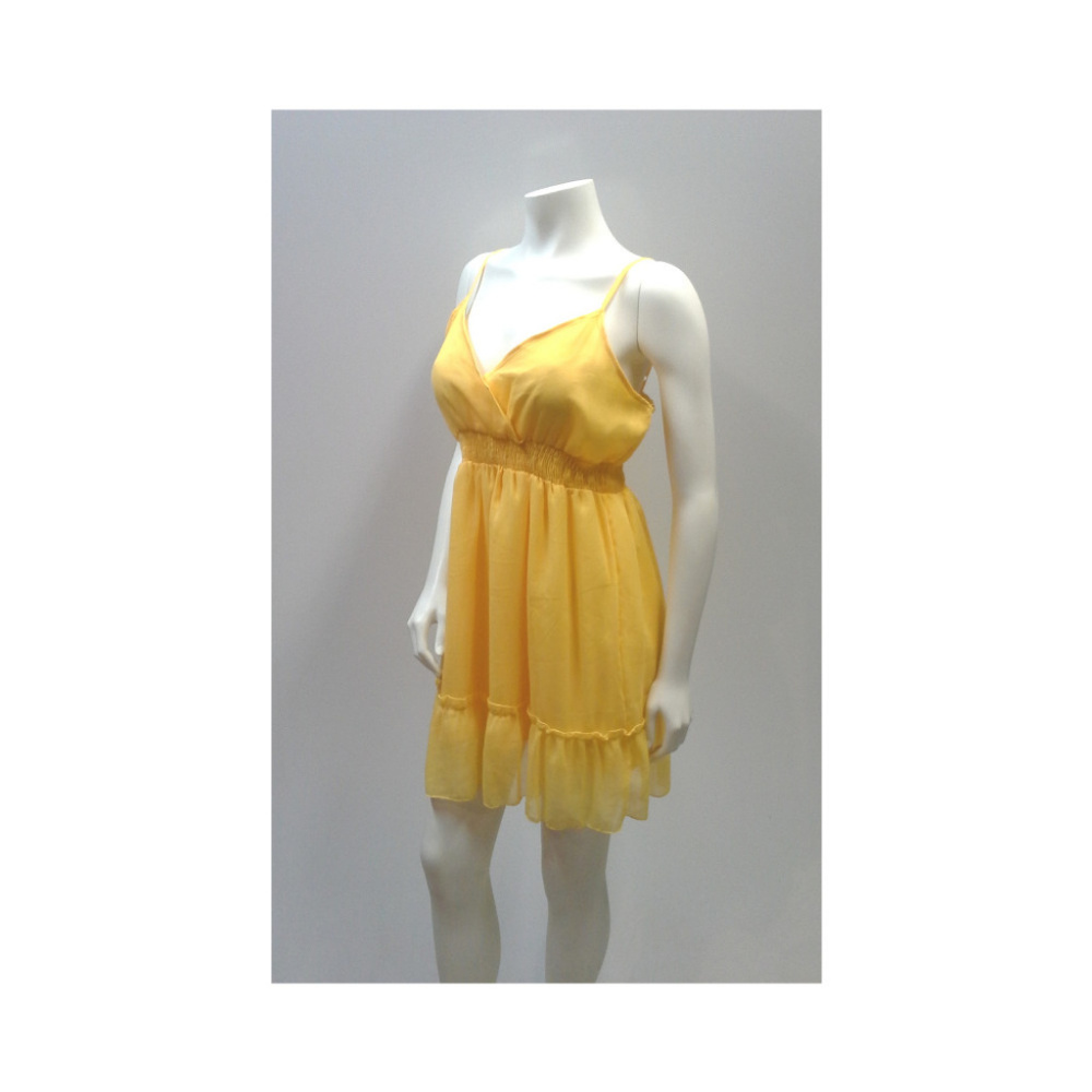 Yellow Chiffon Ruffle Summer Dress